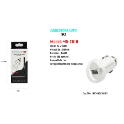 CARICATORE USB PRESA PER AUTO ACCENDISIGARI CARICABATTERIA 5V/2.1A MAXTECH MA-C010