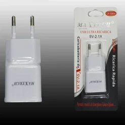 CARICATORE USB PRESA RICARICA SMARTPHONE CELLULARE 5V-2.1A MAXTECH CA-S009