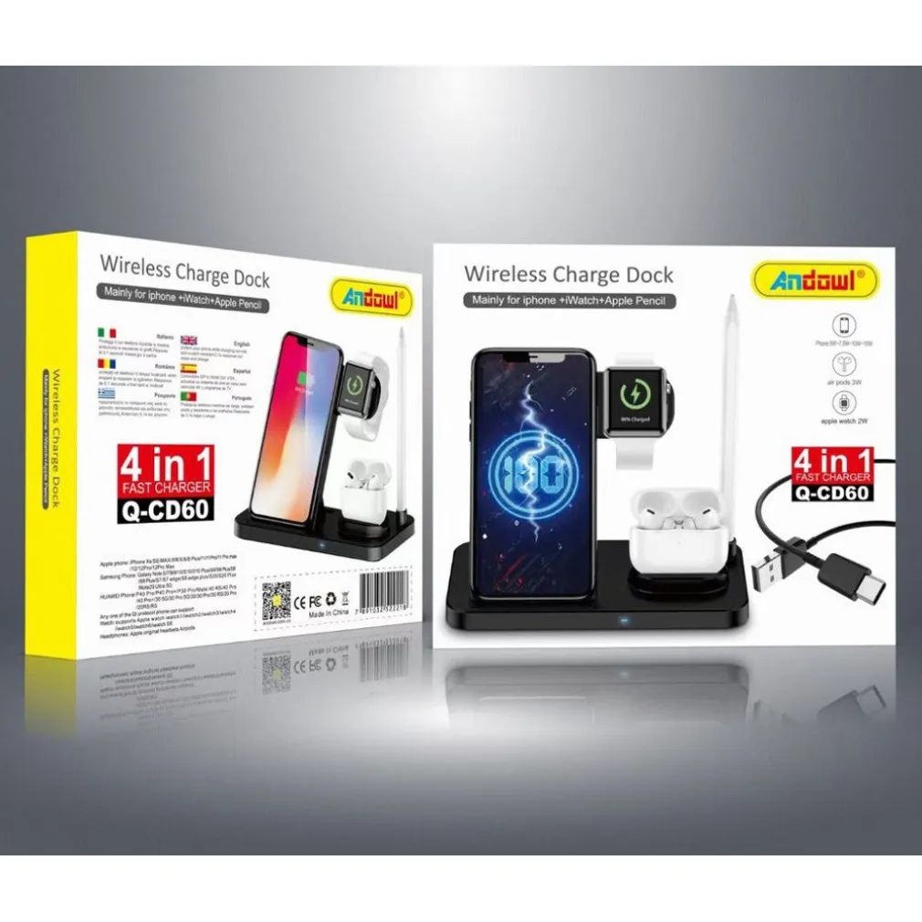 CARICATORE WIRELESS CARICABATTERIE SUPPORTO DI RICARICA DOCKING 4 IN 1 Q-CD60