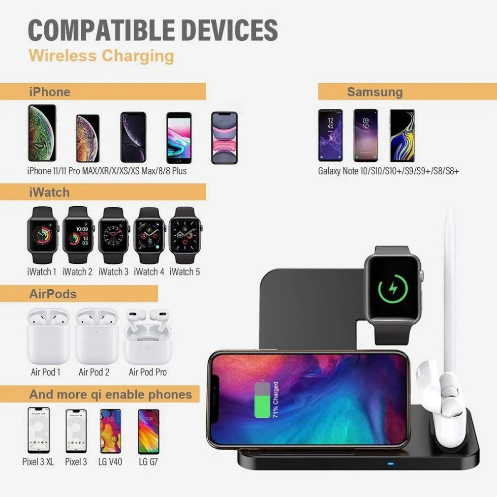 CARICATORE WIRELESS CARICABATTERIE SUPPORTO DI RICARICA DOCKING 4 IN 1 Q-CD60