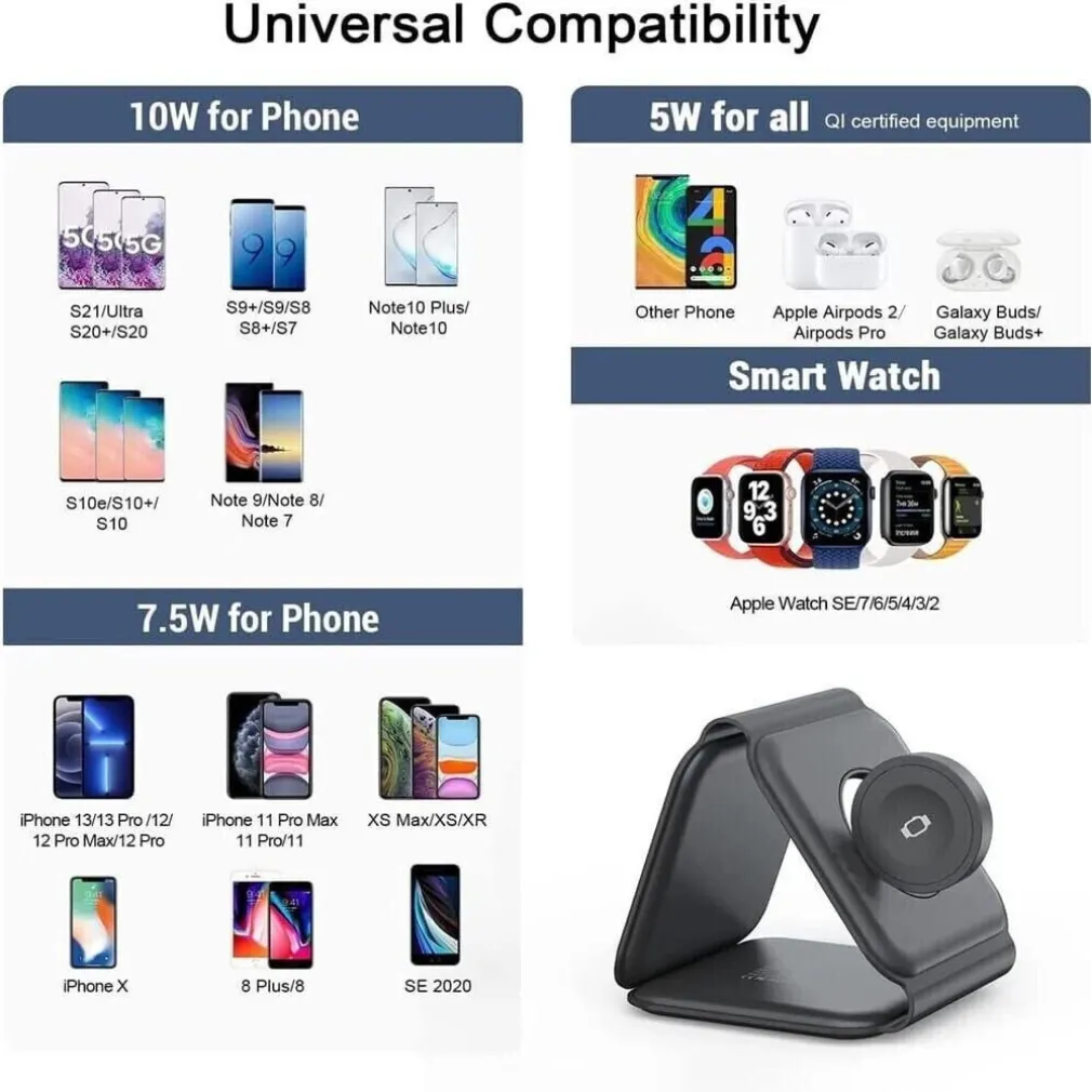 CARICATORE WIRELESS 3IN1 UNIVERSALE CARICABATTERIE MAGNETICO PIEGHEVOLE DA 15 W