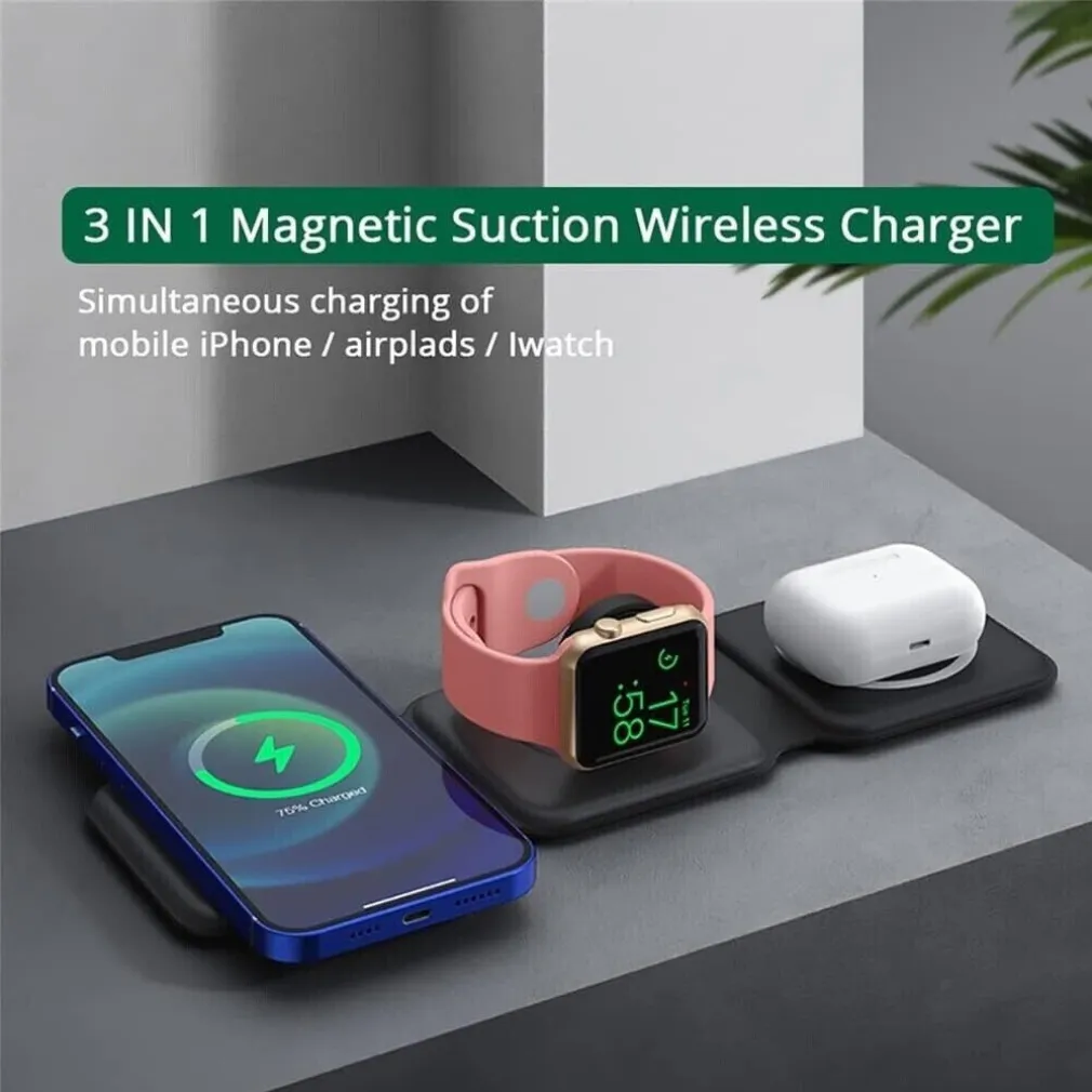 CARICATORE WIRELESS 3IN1 UNIVERSALE CARICABATTERIE MAGNETICO PIEGHEVOLE DA 15 W