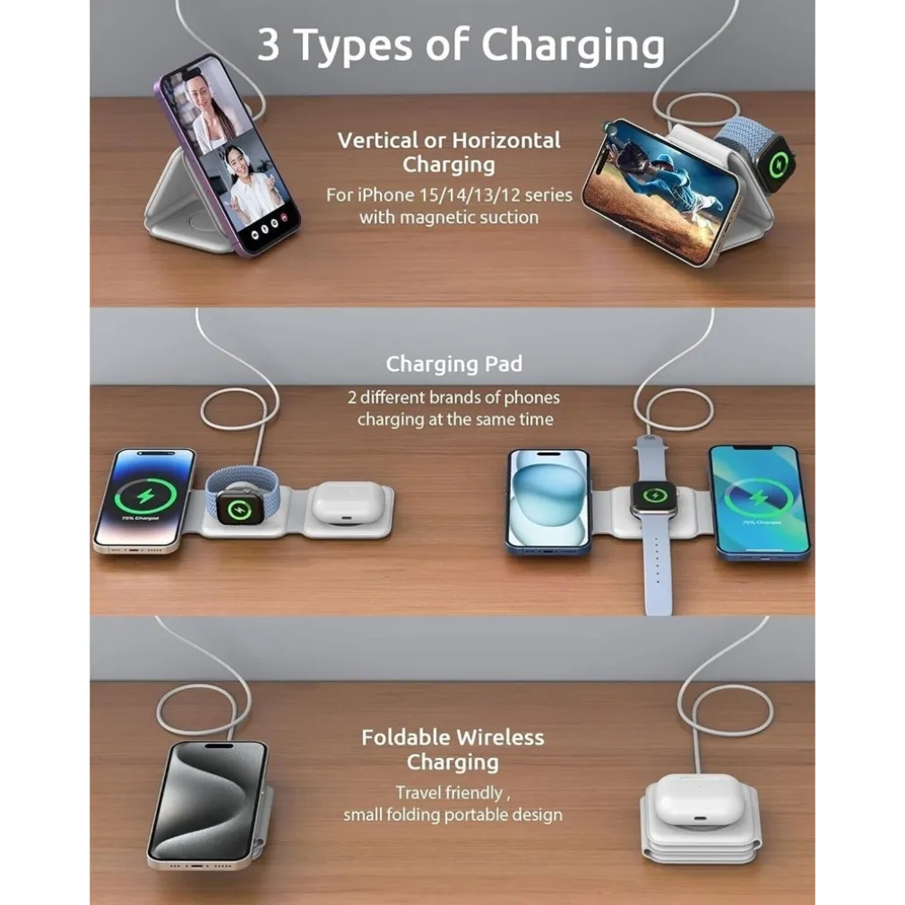 CARICATORE WIRELESS 3IN1 UNIVERSALE CARICABATTERIE MAGNETICO PIEGHEVOLE DA 15 W