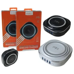 CARICATORE WIRELESS QI STAZIONE DI RICARICA 24W 4 PORTE USB 5V 4.4A 24W FO528