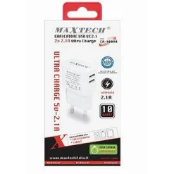 CARICATORE 2X USB PRESA RICARICA PER SMARTPHONE CELLULARE TABLET 5V-2.1A S009A