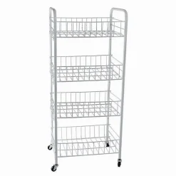 CARRELLO IN METALLO DA BAGNO PORTAOGGETTI 4 RIPIANI PORTA OGGETTI CON RUOTE 52532
