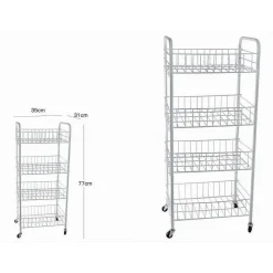 CARRELLO IN METALLO DA BAGNO PORTAOGGETTI 4 RIPIANI PORTA OGGETTI CON RUOTE 52532