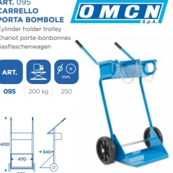 CARRELLO PORTA BOMBOLE OMCN 095 PORTATA 200 KG CON RUOTE DA 250 MM ALTEZZA 140CM