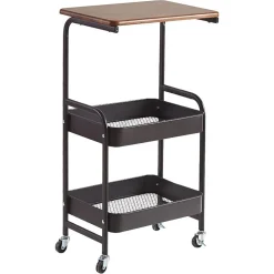 CARRELLO PORTAOGGETTI A 3 LIVELLI SCAFFALE MOBILE ORGANIZZATORE SCORREVOLE PIANO IN LEGNO