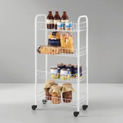 CARRELLO PORTAOGGETTI PORTA OGGETTI 4 RIPIANI BIANCO PER CUCINA BAGNO 30x40x77cm