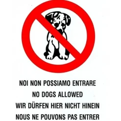 CARTELLO ADESIVO METALLO VIETATO INGRESSO AI CANI INDICAZIONI SEGNALETICA TARGA
