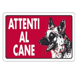CARTELLO ATTENTI AL CANE ROSSO SEGNALETICA 10X20CM AVVERTIMENTO LAND_82191