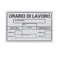 CARTELLO TARGA IN PVC 30 X 20 CM ORARIO DI LAVORO UFFICIO ATTIVITA' SEGNALETICA