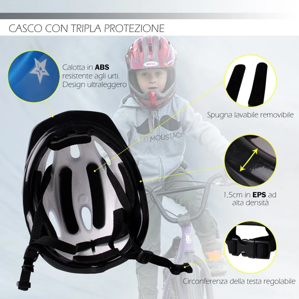 CASCO DA BAMBINO PER BICI BICICLETTA CON CHIUSURA REGOLABILE VARI COLORI XC-1691