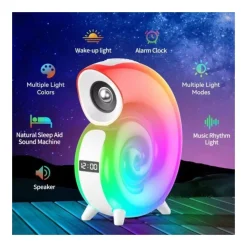 CASSA SPEAKER BLUETOOTH BT LAMPADA LED RGB CONCHIGLIA CON OROLOGIO DISPLAY SVEGLIA
