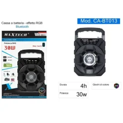 CASSA SPEAKER BLUETOOTH PORTATILE CON LUCI RGB 30W CA-BT013 ALTOPARLANTE BATTERIA