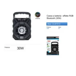 CASSA SPEAKER BLUETOOTH PORTATILE CON LUCI RGB 30W CA-BT013 ALTOPARLANTE BATTERIA
