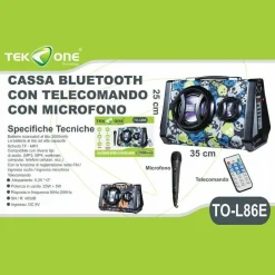 CASSA SPEAKER TEKONE TO-L86E PORTATILE CON MICROFONO 25+5W RADIO FM