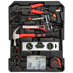 CASSETTA ATTREZZI A TROLLEY OFFICINA PORTATILE CON 187 UTENSILI 4 SCOMPARTI