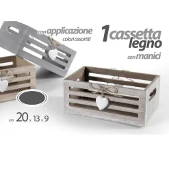 CASSETTA CASSETTINA CUORE PORTAOGGETTI MANICI IN LEGNO 20X13X9CM 3 COLORI 762444