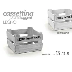 CASSETTA CASSETTINA PORTA OGGETTI IN LEGNO QUADRATA 13X13X8CM VARI COLORI 763786