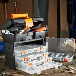 CASSETTA PORTA ATTREZZI PORTA UTENSILI IN PLASTICA CON CASSETTI 27X18X26,5CM