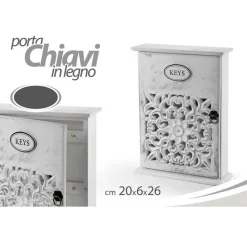 CASSETTA PORTA CHIAVI BOX IN LEGNO DA PARETE 20 X 6 X 26 CM DECORO KEYS 784712