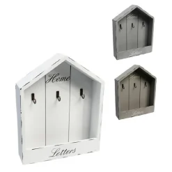 CASSETTA PORTACHIAVI DA PARETE IN LEGNO 3 POSTI SHABBY CON MENSOLA PORTALETTERE