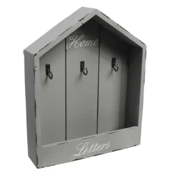 CASSETTA PORTACHIAVI DA PARETE IN LEGNO 3 POSTI SHABBY CON MENSOLA PORTALETTERE