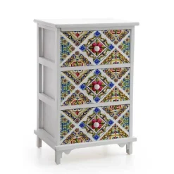 CASSETTIERA 3 CASSETTI COMODINO LEGNO MODERNO BIANCO MEDITERRANEO 40X31X60CM 829369