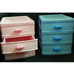 CASSETTIERA 3 CASSETTI PLASTICA EFFETTO VIMINI PORTA OGGETTI COFANETTO MINUTERIE