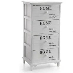 CASSETTIERA 4 CASSETTI 78X40X31CM COMODINO HOME BIANCO LEGNO SHABBY MULTIUSO