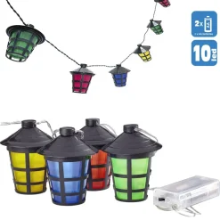 CATENA LUMINOSA A BATTERIE 10 LAMPIONCINI A LED PER USO INTERNO ED ESTERNO PARTY
