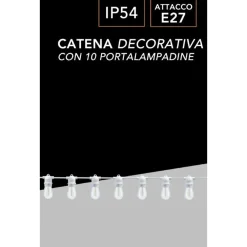 CATENA LUMINOSA CON 10 PORTALAMPADA E27 LUCI DECORATIVE PROLUNGABILE IP54 P01-S01-10