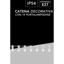 CATENA LUMINOSA CON 15 PORTALAMPADA E27 LUCI DECORATIVE PROLUNGABILE IP54 P01-S01-15