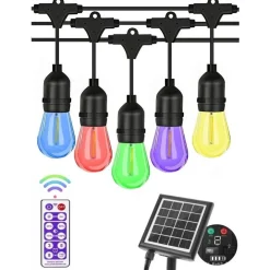 CATENA LUMINOSA SOLARE DA ESTERNO GIARDINO 10 MT 10 LAMPADINE LUCE RGB MZ-LXY