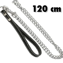 CATENA PER CANE GUINZAGLIO CANI 120CM CON GANCIO ACCIAIO E MANIGLIA IN CUOIO