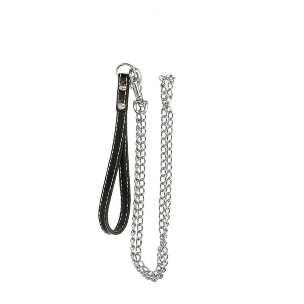 CATENA PER CANE GUINZAGLIO CANI 120CM CON GANCIO ACCIAIO E MANIGLIA IN CUOIO