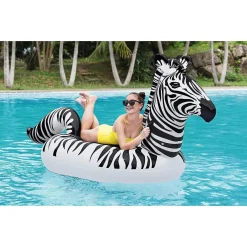 CAVALCABILE FASHION GONFIABILE ZEBRA GIGANTE CON LUCI LED PISCINA 254X142CM 41406