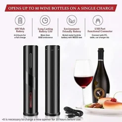 CAVATAPPI ELETTRICO VINO SET APRIBOTTIGLIE 5IN1 RICARICA USB TAGLIAPASTA TAPPO VERSATORE