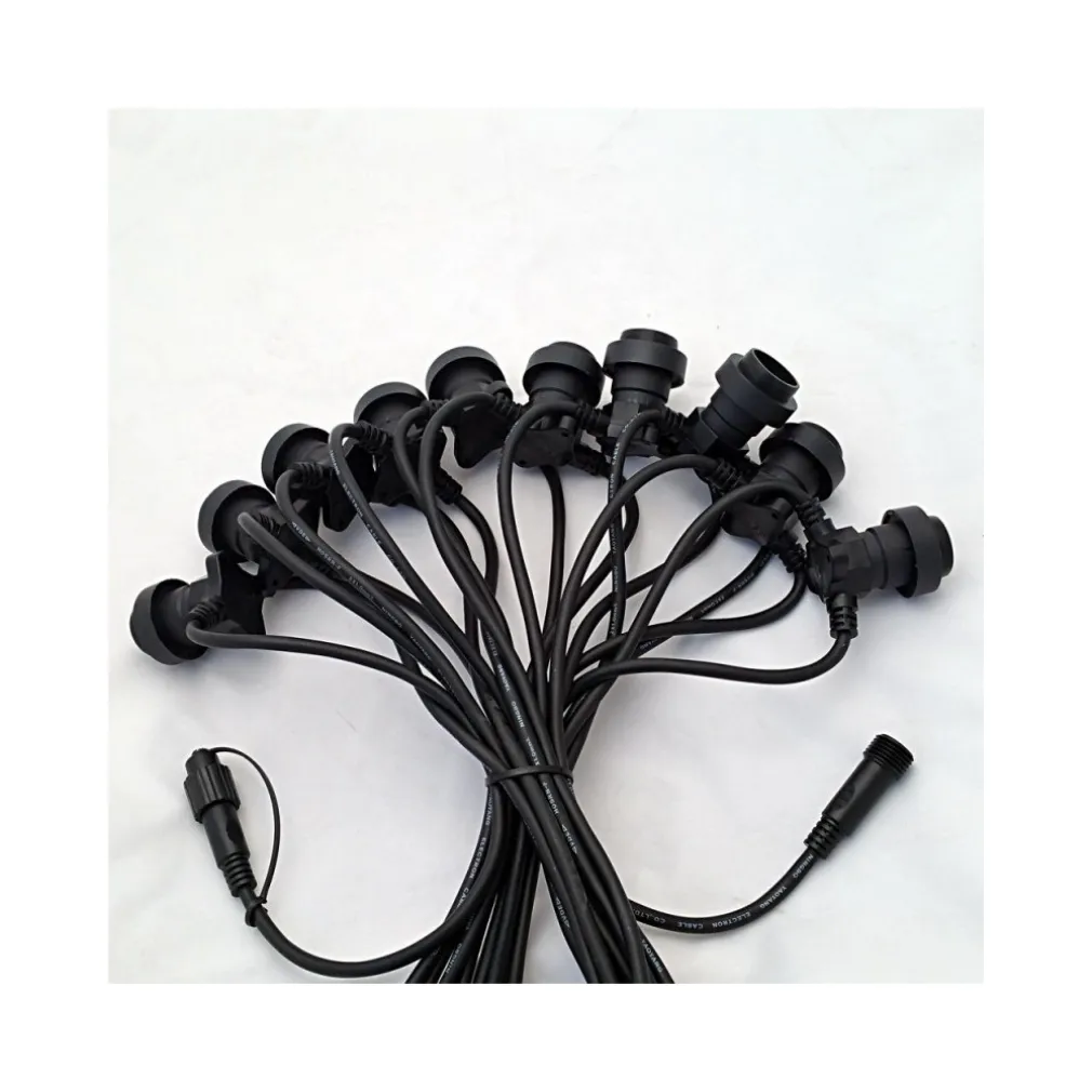 CAVO 10 METRI CON 10 PORTALAMPADA E27 SPINA SCHUKO PER ESTERNO CORDONIERA GAZEBO