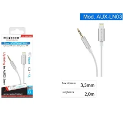CAVO 2 MT ADATTATORE AUDIO CUFFIE AUX 3,5MM JACK TRIPOLARE A LIGHTNING AUX-LN03
