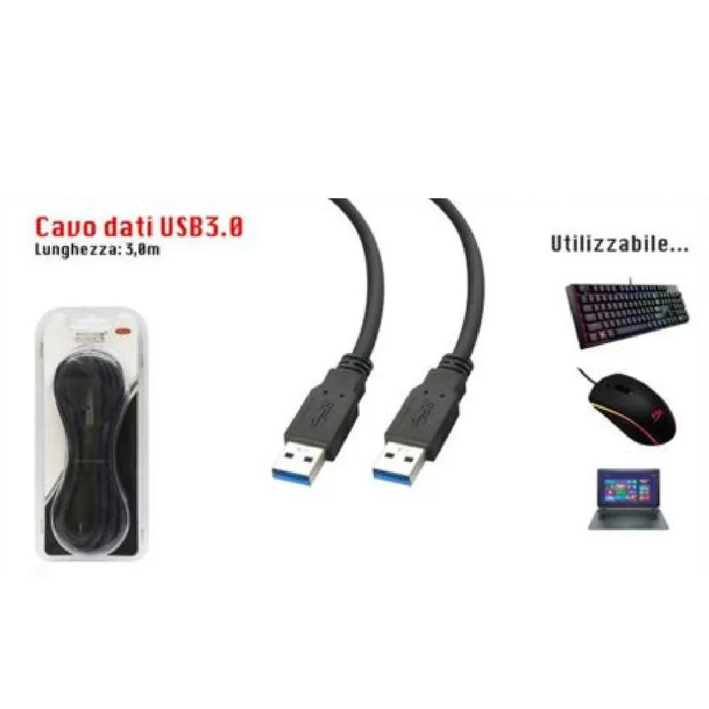 CAVO 3 MT USB 3.0 TIPO MASCHIO CABLE PER PC TRASMISSIONE DATI MAXTECH USB3.0-3M