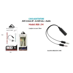 CAVO ADATTATORE AUDIO AUX 3.5MM FEMMINA A MASCHIO 2X AUX MICROFONO MAXTECH AUX-2M
