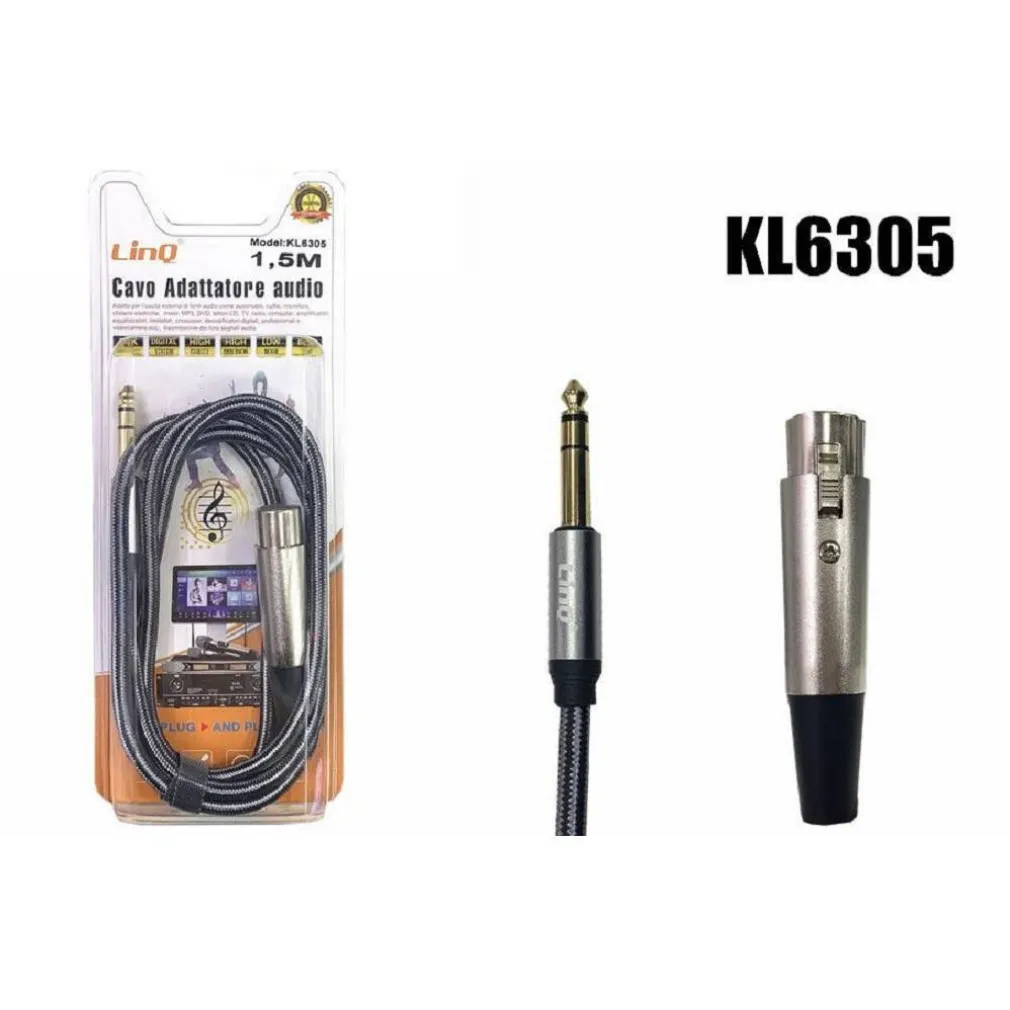 CAVO ADATTATORE AUDIO 1.5MT MICROFONO XLR FEMMINA A TRS MASCHIO DA 6,35MM KL6305