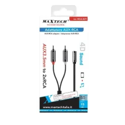 CAVO ADATTATORE AUDIO STEREO AUX JACK 3.5MM FEMMINA A 2XRCA MASCHIO 15CM RCA-A01
