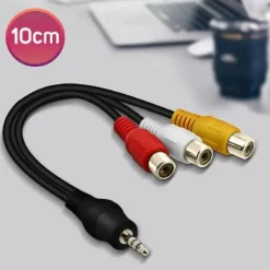 CAVO ADATTATORE AUDIO VIDEO DA JACK 3.5MM MASCHIO A 3X RCA FEMMINA 10CM AV-3RCA