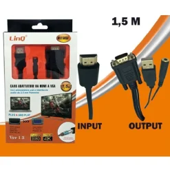 CAVO ADATTATORE DA HDMI A VGA CON ALIMENTAZIONE USB JACK AUDIO FEMMINA 1.5MT HV1505F