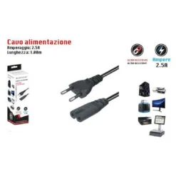CAVO ALIMENTAZIONE SPINA 2.5A PRESA TIPO BIPOLARE C8 EU PLUG 1.5MT 250V F-AL03-A