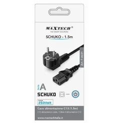 CAVO ALIMENTAZIONE TRIPOLARE SERIE A C13 SCHUKO SPINA PC F-AL01-A 1.5 MT 250VOLT